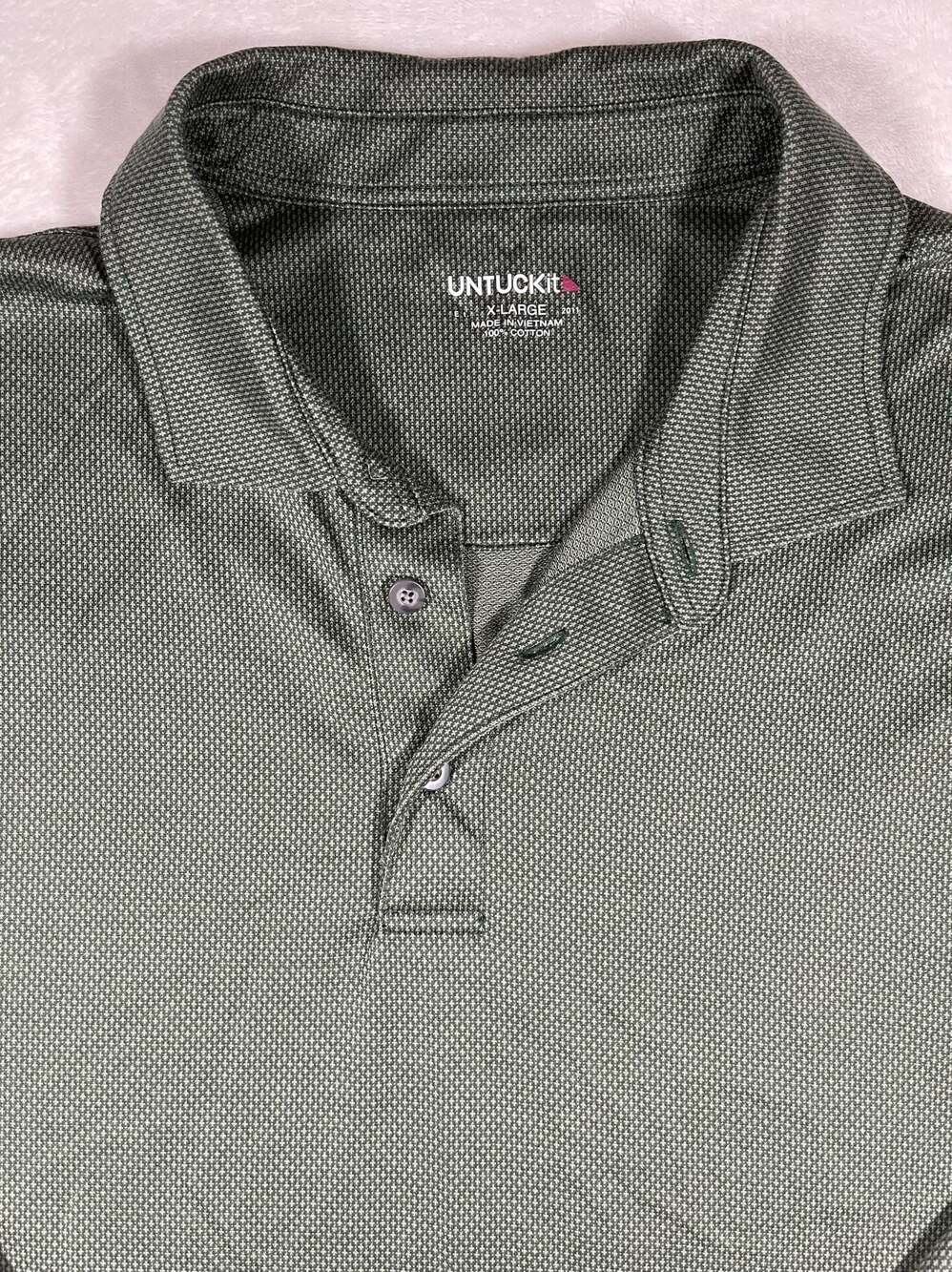 UNTUCKit Damaschino Diamond Birdseye Long Sleeve Polo Shirt Men's XL Green